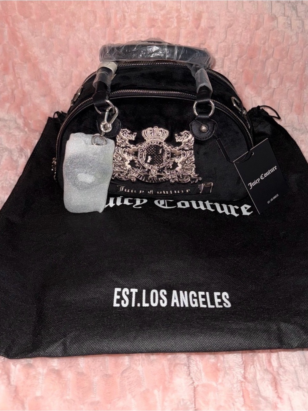 Juicy Couture Black and Silver Scottie Twig jDog Bowler bag! HTF - NWT! Dust bag